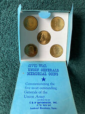 FIVE (5) VINTAGE CIVIL WAR UNION GENERALS MEMORIAL COINS~IN ORIGINAL PACKAGING picture