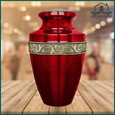 Religious Cremation Urns for Human Ashes - Spiritual Brass  & Red Urn with Bag picture