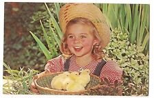 HEY MOM SOMETHING'S HAPPENED EGGS Girl BASKET FILLED CHICK Chicken Fowl Postcard picture