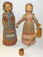 2 VINTAGE HAND MADE RUSSIAN SOVIET USSR CORN HUSK FLAX WOOD DOLLS picture