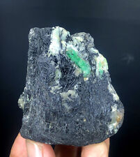 169 Gm Natural Green Emerald Specimen With Schorl Tourmaline From Swat Pakistan picture