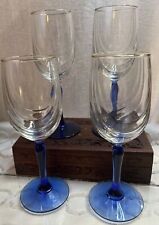 VTG Set 4 Lenox Crystal Wine Glasses Cobalt Blue Stem Dual Swag Draped Gold Rim picture