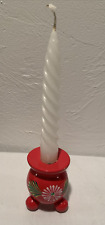 Red Wooden Painted Daisy Vintage Candle Holder Made In Sweden picture