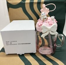 Starbucks China Cute Cat Gradient Pink Tumbler +Sakura Topper 20oz Cold Cup Gift picture