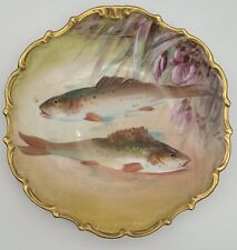 L D B & Co. Flambeau Limoges Hand-Painted Fish Plate by Duboi with Gold Accents picture