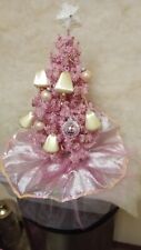 Vintage Pink White  Satin Ornaments Sparkling Pink Skirt Pink Tree Stands 16