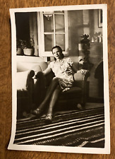 1940s Beautiful Attractive Woman Lady Relaxing in Chair Fashion Real Photo P9M15 picture