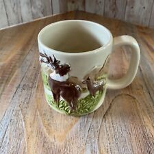Vintage Otagiri Mug Coffee Cup Deer Buck Doe 3D Hand painted Japan Hunter Gift picture