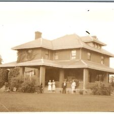 c1910s Large Family House RPPC Brick Vine Porch Real Photo Lightning Rods A130 picture
