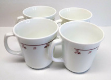 4 CORNING Corelle Pyrex Burgundy Rose Tulip Pattern Milk Glass Coffee Cups Mugs picture