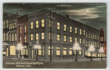Postcard Vintage Citizens National Bank by Night in Wooster, OH. picture