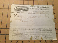 Vintage Original RAILROAD Receipt -1864 - BOSTON WORCESTER & WESTERN w Vingette picture