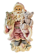 Vintage Velvety Felted Santa Claus with Teddy Bear And Presents. Pink and Grey picture
