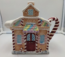CAFFCO 1995 Gingerbread Themed Teapot With Candy Cane Handle Christmas Deco picture
