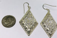 5.3g 925 FINE OPEN WORK WOMENS EARRINGS MARKED STERLING SILVER DIAMOND SHAPE picture