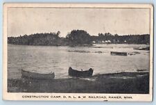 Ranier Minnesota Postcard Construction Camp D.R.L & W Railroad Boat 1908 Vintage picture