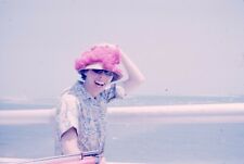 1964 Woman Holding Pink Hat Beach North Carolina 60s Vintage 35mm Slide picture