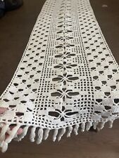 Vintage White Crocheted Doily Fringe Table Runner Farmhouse  48