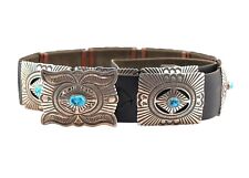 Vintage Navajo Concho Belt Leather Sterling Silver Turquoise Signed ERB Heavy picture