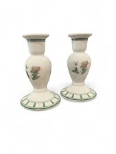 Lenox Summer Terrace Set of 2 Candle holders Green Floral 5” Tall picture
