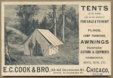 19th CENTURY ADVERTISING CARD COOK & BRO CHICAGO TENTS FLAGS CAMPERS HUNTERS EQP picture