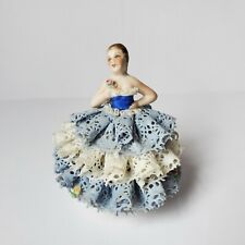 Vtg Ireland Irish Dresden Blue White Porcelain Lace Dress Lady Figurine **Note** picture