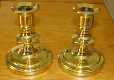 Pair of Baldwin 4” Round Base Shiny Brass Candlesticks Vintage no damage picture
