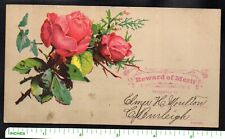 RED ROSES REWARD OF MERIT c1880's VICTORIAN ADVERTISING TRADE CARD NO AD picture