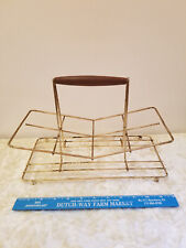 Vintage MCM Drinking Glass Rack Caddy Holder Wood Handle picture