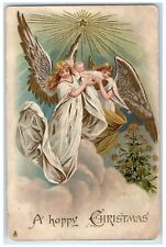 1905 Christmas Floating Angels Star Winter Scene Tuck's Embossed Posted Postcard picture