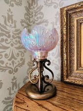 Vintage Rare Fenton Opalescent Pink Rose Bowl Glass Table Lamp Brass HTF picture