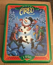 Only Oreo Metal Cookie Tin Snowman & Children Vintage 1996 8