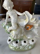 Vintage Porcelain Figurine Statue Cupid Cherub (Flower Frog) Sea Shell picture