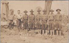 Squad 6. Comp. C Soldiers, Showels, with Pipe c1900s RPPC Photo Postcard picture