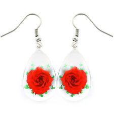 Flower real preserved red green rose earrings FE_6 picture