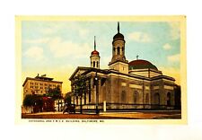 Antique 1915-30 Litho Postcard Cathedral & YMCA Building Baltimore MD  picture