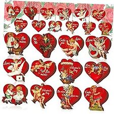 Anglechic 36 Pcs Vintage Valentine Ornaments Wooden Tree Ornaments Heart Angel picture