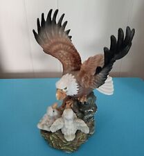 Vintage Bald Eagle With Wings Up Baby Birds n Nest  Hand PaintedLarger Figurine  picture