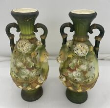 Antique Robert Hanke Vase Handled Floral Design, Marked & Numbered. Set Of 2. picture