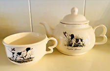 Vintage English Spaniel English Pointer Ceramic Porcelain Teapot & Teacup Set picture