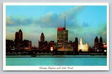 Chicago Illinois IL Skyline & Lake Front at Night View Vintage Postcard Unused picture