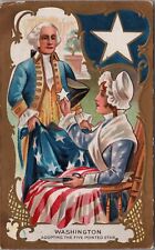 George Washington Betsy Ross Flag Adopting 5 Pointed Star Stripes 1909 Postcard picture
