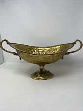 Vintage Mid Century Huge Ornate Brass Bowl With Handles Fruit Design Mid Century picture