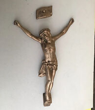 Lg Antique French Christ Corpus Christi Crucifix Copper Gilt 7” Metal Cast Cross picture