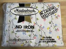 VTG Meadowbrook Luxury Muslin King Faux Cross Stitched Floral Fitted Sheet 54x75 picture