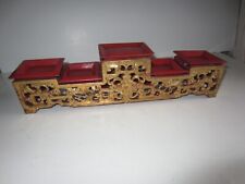 Antique Asian Miniature Altar Carved Wood Red & Gilt Tiered Stand Curio picture