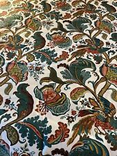 Vintage Floral Birds Green Fabric Over 6 1/2 Yards Gorgeous 50” Width Of Fabric picture