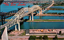 Postcard Soo Locks Sault Ste Marie International Bridge Marie MI Chrome Unposted picture