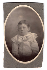 1890s-1900s Cute Boy in White Victorian Heavily Trimmed Cabinet Card or CDV picture