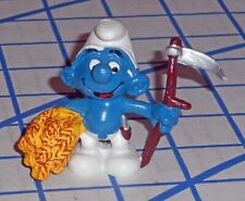 Vintage 1981 Farmer with Scythe Smurf 2” Schleich Peyo  PVC Figure Hong Kong VG picture